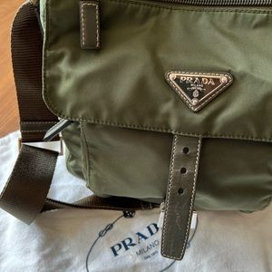Authentic Prada nylon rare olive green shoulder bag